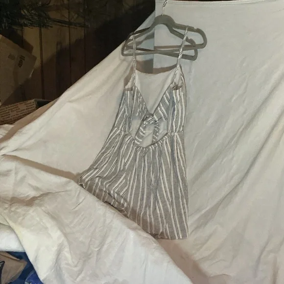 Linen Blend Striped Tie-Front Sundress Boho Summer Dress Petite Small - Picture 3 of 5